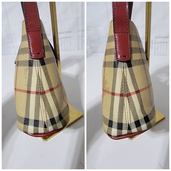 Authentic Burberry haymarket pattern Shoulder Bag Beige/Dark red - Picture 8 of 13